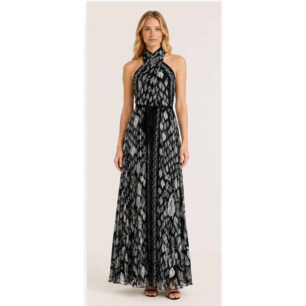NWT WHITE HOUSE BLACK MARKET WHBM IKAT PRINT HALTER MAXI HALTER DRESS SZ 6 - Picture 5 of 16